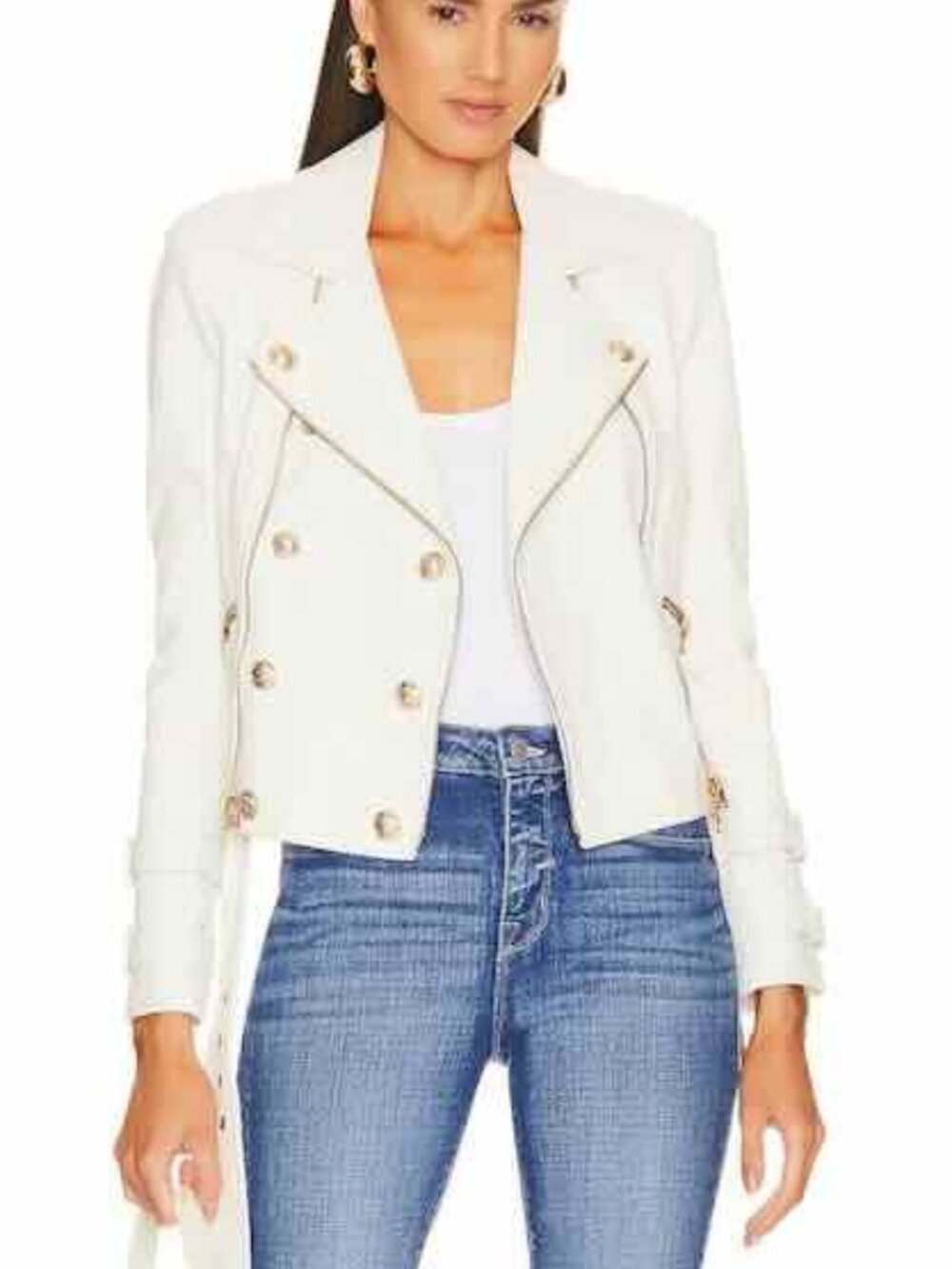 New L’AGENCE Billie Jacket in Ivory with gold buttons - Lambskin Leather Small S